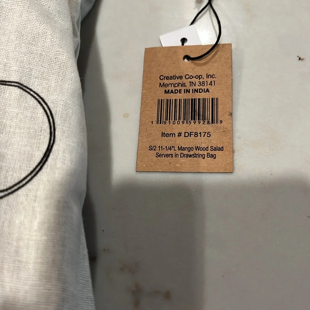Natural & Espresso Mango Wood Salad Server Set with Drawstring Bag/NWT